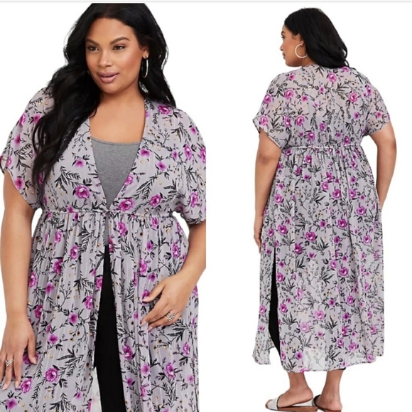 torrid Jackets & Blazers - Torrid Grey Floral Lurex Duster Kimono